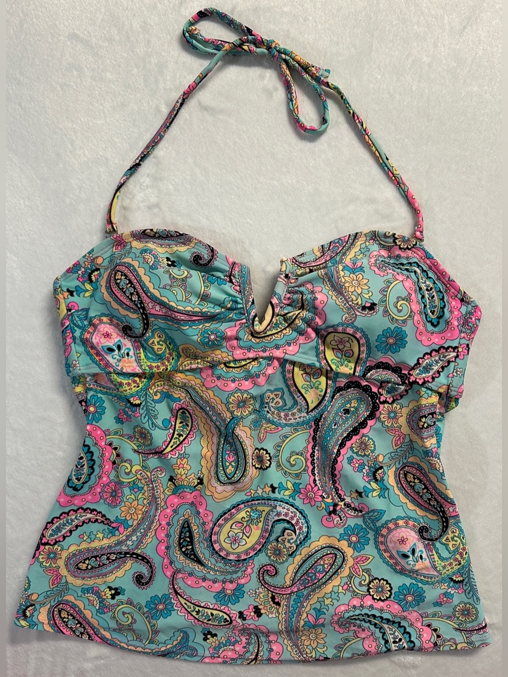 Y2K ARIZONA JEANS CO women's blue multi paisley floral print tankini top, M.